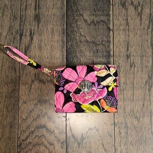 Vera Bradley Pink and Black Floral Wristlet